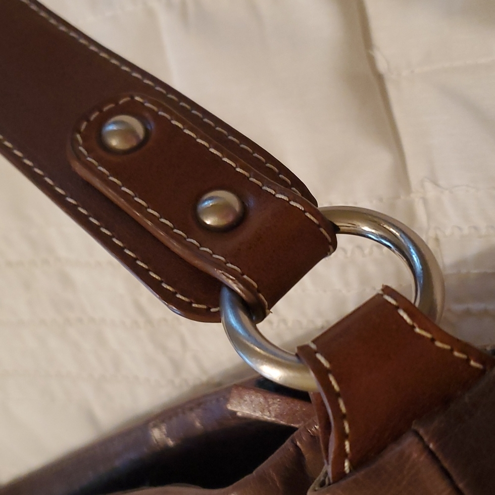 Nino Bossi Genuine Leather Brown Shoulder Bag Multi-Pocket Organizer EUC - Picture 8 of 14